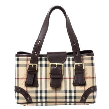 Pre Owned Burberry Beige/Brown Haymarket Check PVC Classic Tote