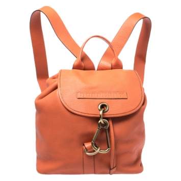 Pre Owned Burberry Orange Leather Hook Flap Backpack