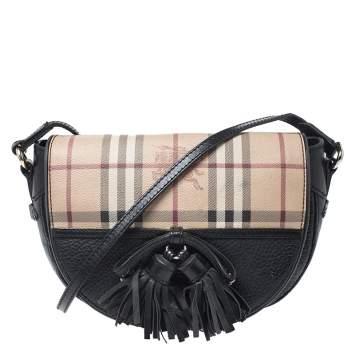 Pre Owned Burberry Black Haymarket Check Leather Maydown Crossbody Bag