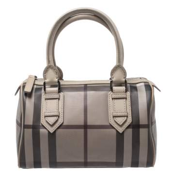 Pre Owned Burberry Grey Smoked Check PVC Small Chester Boston Bag