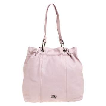 Pre Owned Burberry Pink Leather Drawstring Tote