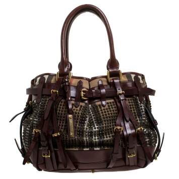 Pre Owned  Burberry Dark Brown Canvas and Leather Large Rowan Studded Tote