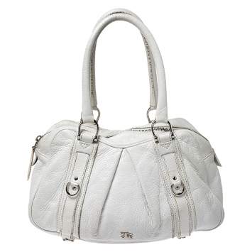 Pre Owned Burberry White Leather Ashbury Satchel