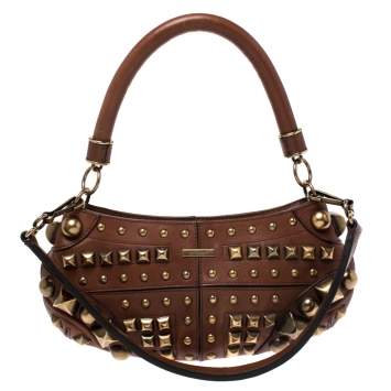 Pre Owned Burberry Brown Studded Leather Prorsum Cadet Sling Bag