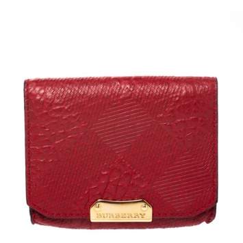 Pre Owned Burberry Military Red Textured Leather Business Card Holder