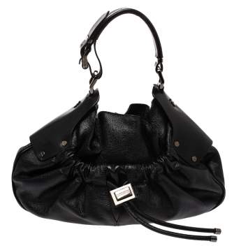 Pre Owned Burberry Black Leather Warrior Drawstring Hobo