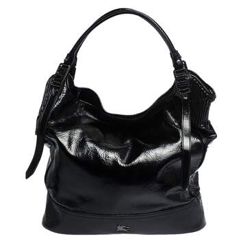 Pre Owned Burburry Black Patent Leather Oversize Hobo