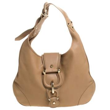 Pre Owned Burberry Brown Leather Medium Hillgate Hobo