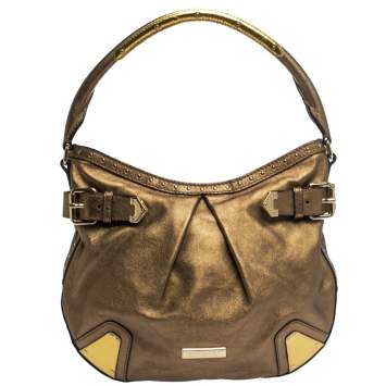 Pre Owned Burberry Gold Leather Hartley Hobo