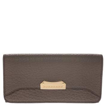 Pre Owned Burberry Light Brown Leather Continental Wallet