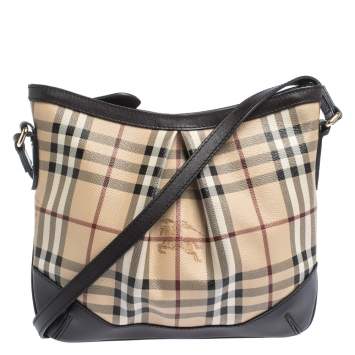 Pre Owned Burberry Beige/Brown Haymarket Check Coated Canvas Crossbody Bag