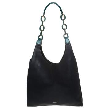 Pre Owned Burberry Black/Green Leather Shopper Hobo