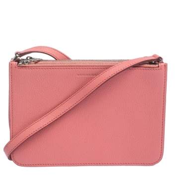 Pre Owned Burberry Blush Pink Leather Triple Zip Crossbody Bag