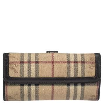 Pre Owned Burberry Beige/Brown Haymarket Check Coated Canvas and Leather Continental Flap Wallet