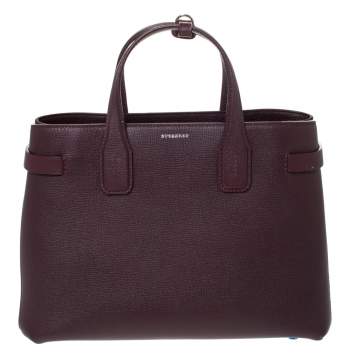 Pre Owned Burberry Burgundy Leather Medium Banner Tote