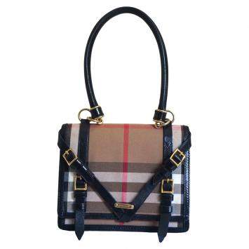 Pre Owned Burberry Brown/Beige House Check Coated Fabric Leather Shoulder Bag