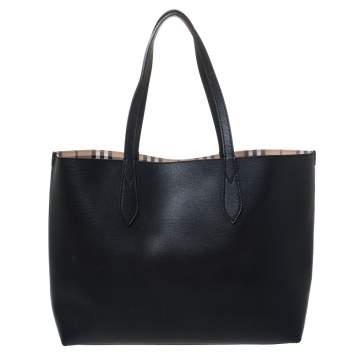 Pre Owned Burberry Black Leather Lavenby Reversible Tote
