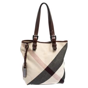 Pre Owned Burberry Brown/Beige Super Novacheck Canvas and Leather Tote