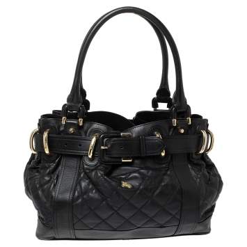 Pre Owned Burberry Black Quilted Leather Large Beaton Tote