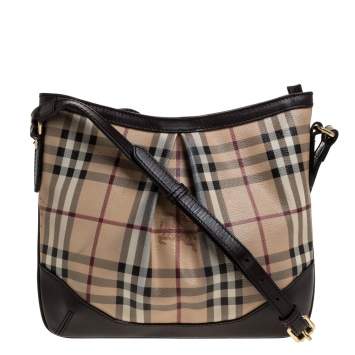 Pre Owned Burberry Brown Haymarket Check Coated Canvas and Leather Hartham Shoulder Bag