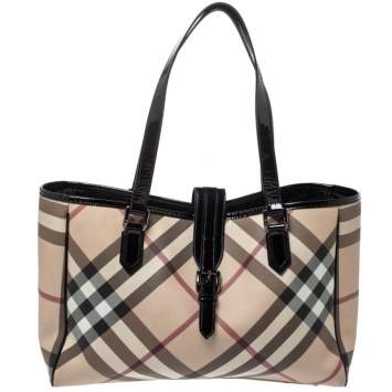 Pre Owned Burberry Beige Nova Check PVC Diaper Tote