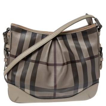 Pre Owned Burberry Beige Smoke Check Coated Canvas and Leather Hartham Crossbody Bag
