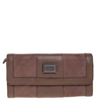 Pre Owned Burberry Old Rose Antique Check Nylon and Leather Logo Plaque Continental Wallet
