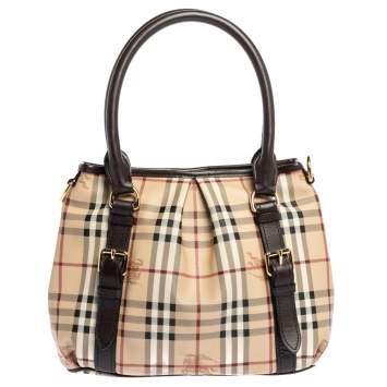Pre Owned Burberry Beige Haymarket Check Coated Canvas Small Northfield Tote