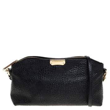 Pre Owned Burberry Black Grain Leather Crossbody Bag