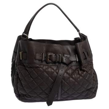 Pre Owned Burberry Olive Green Quilted Leather Easton Hobo