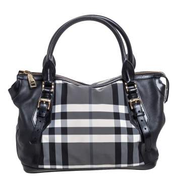 Pre Owned Burberry Black/Grey Beat Check Nylon and Leather Satchel 