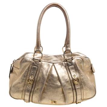 Pre Owned Burberry Metallic Gold Leather Ashbury Knight Satchel