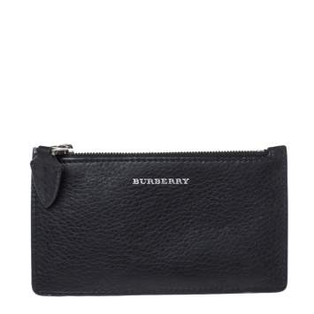 Pre Owned Burberry Black/Green Leather Alwyn Zip Card Holder