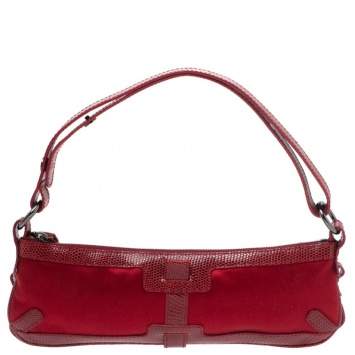 Pre Owned Burberry Red Satin and Lizard Pochette Bag
