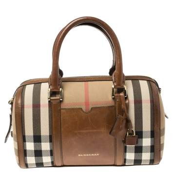 Pre Owned Burberry Brown Nova Check Canvas and Leather Alchester Bowling Bag