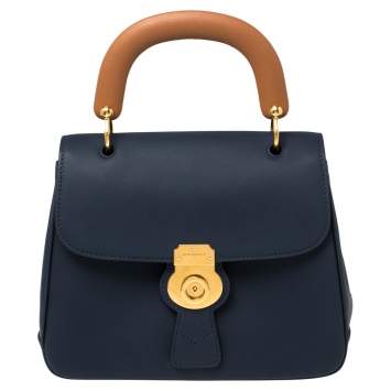 Pre Owned Burberry Blue/Tan Leather Medium DK88 Top Handle Bag