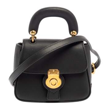 Pre Owned Burberry Black Leather Mini DK88 Top Handle Bag