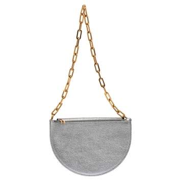 Pre Owned Burberry Silver Foil Leather Pecan Chain Strap Shoulder Bag