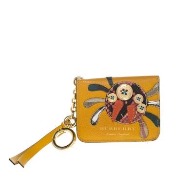 Pre Owned Burberry Mustard Yellow Leather Motif Card Case Bag Charm