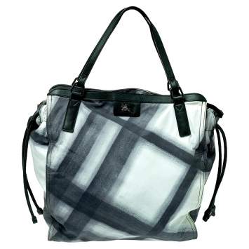 Pre Owned Burberry Black Smoked Check Nylon and Leather Buckleigh Tote