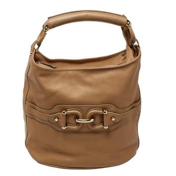 Pre Owned Burberry Beige Leather Horsebit Hobo