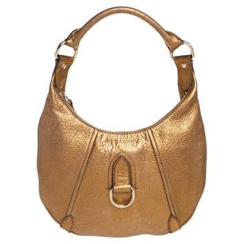 Pre Owned Burberry Metallic Gold Grained Leather Hobo