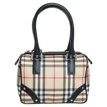 Pre Owned Burberry Beige House Check Coated Canvas Small Chester Boston Bag