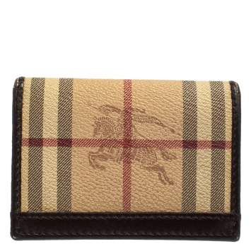 Pre Owned Burberry Beige/Brown Haymarket Check Coated Canvas and Leather Card Holder