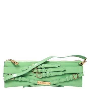 Pre Owned Burberry Green Patent Leather Bridle Parmoor Clutch