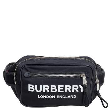 Pre Owned Burberry Black Logo Print Nylon and Leather Bum Belt Bag 