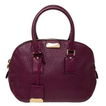 Pre Owned Burberry Burgundy Leather Orchard Bowling Bag