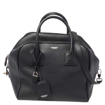 Pre Owned Burberry Black Leather Medium Cube Satchel