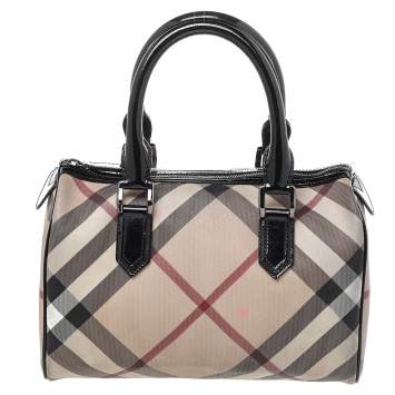 Pre Owned Burberry Beige Nova Check Coated Canvas Small Bowling Bag