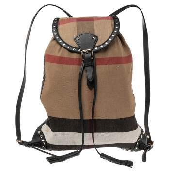 Pre Owned Burberry Beige/Black Exploded Check Canvas and Leather Backpack